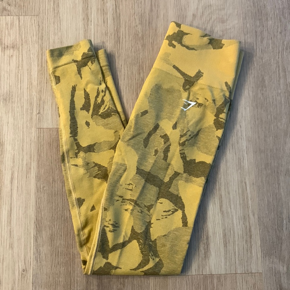 Gymshark Yellow Camo Leggings - Small